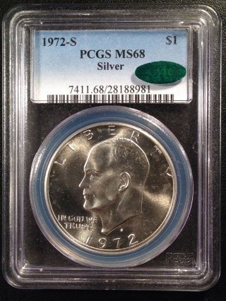 1972 - S Eisenhower Silver Dollar Pcgs Ms68 Cac  28188981 photo