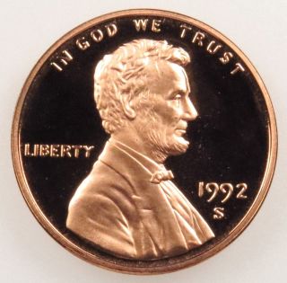 1992 S Deep Cameo Proof Lincoln Memorial Cent Penny (b04) photo