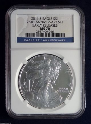 2011 S 25th Anniversary Silver Eagle S Early Release Ms70 photo