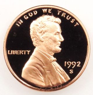 1992 S Deep Cameo Proof Lincoln Memorial Cent Penny (b05) photo