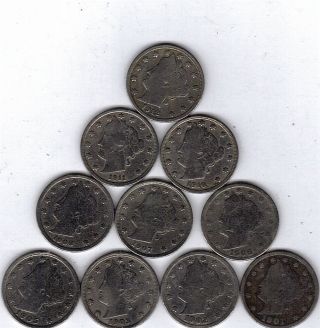 10 - V Nickels 1901 - 02 - 03 - 05 - 06 - 07 - 08 - 1910 - 11 - 12 3 photo
