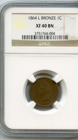 1864 L Indian Head Cent Ngc Xf40 Bn photo