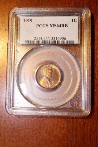 Pcgs 1919 Lincoln Ms64rb,  Luster photo