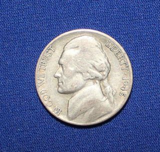 5 Cents,  1945 - S,  Jefferson Nickel,  35% Silver,  Good Or Better photo