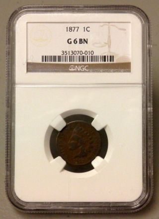1877 United States Indian Head Penny - Ngc Graded G6bn - Rare Key Date photo