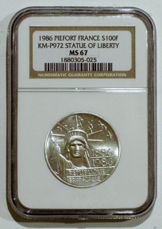 1986 Statue Of Liberty Piefort France Km - P972 Double Thick 30g Silver 100 Francs photo