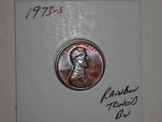 1973s Aqua,  Blue,  Purple,  Great Monster Rainbow Toned 1973 - S Lincoln Cent Red Bu photo