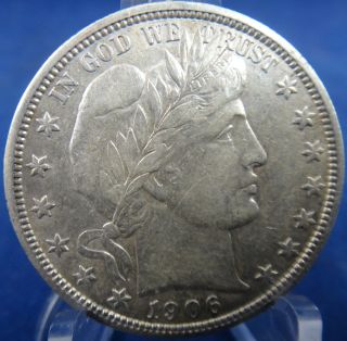 1906 50c Barber Half Dollar 90% Silver Us Coin Circulated photo