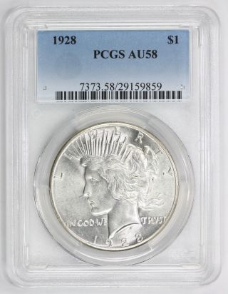 1928 Peace Silver Dollar Au 58 Pcgs (9859) photo