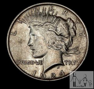 1924 (p) About Uncirculated Au Peace Silver Dollar 1$ Us Coin photo