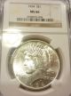 1924 Peace Dollar (ngc Graded) Struck In Frosty White Ms 66 Dollars photo 1