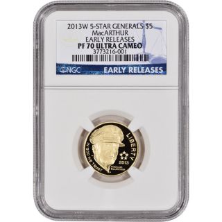2013 - W Us Gold $5 5 - Star Generals Commem Proof - Ngc Pf70 Ucam - Early Releases photo