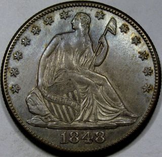 1848 - O Seated Liberty Half Dollar Au++ Color And Surfaces,  Coin photo