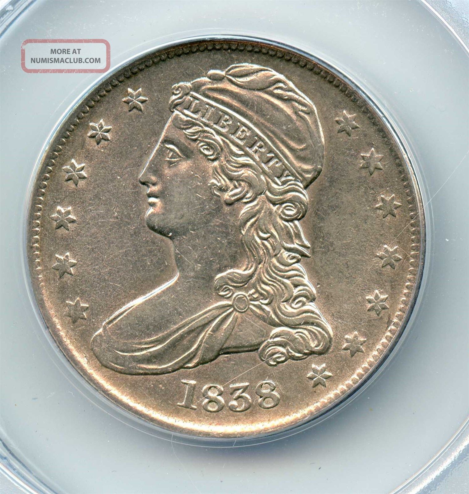1838 Anacs Au55 Details 50c Half Dollar Capped Bust Cleaned