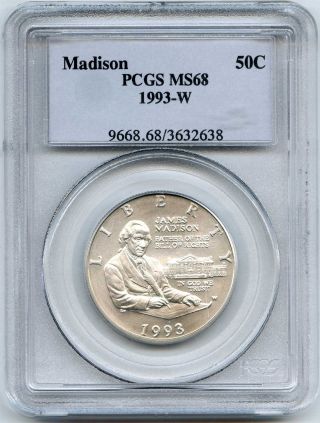1993 W Pcgs Ms68 50c James Madison Half Dollar photo