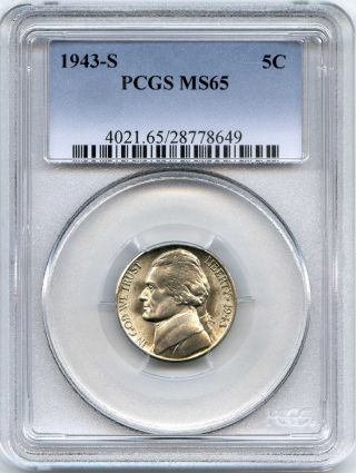 1943 S Pcgs Ms65 5c Jefferson Nickel photo