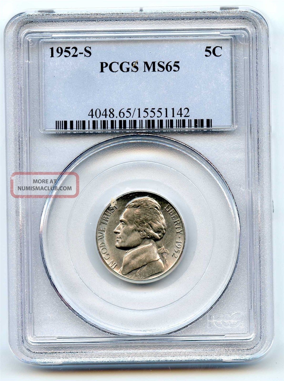 1952 S Pcgs Ms65 5c Jefferson Nickel