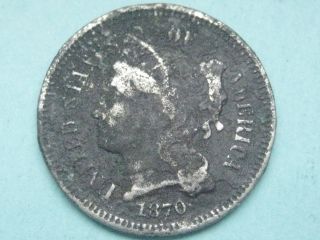 1870 Three 3 Cent Nickel - Old Type Coin photo