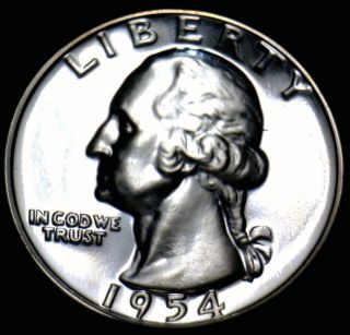 1954 Gem Proof Washington Silver Quarter Flashy White Bold Struck Prf Us Coin photo