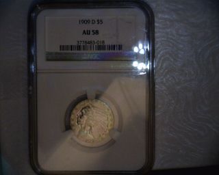 1909 - D $5.  00 Gold Half Eagle Au58 Coin photo