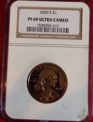 2000 - S Ngc Pf69 Dcam Ucam Ultra Cameo Sacagawea Dollar :: Numicorp :: Coin photo