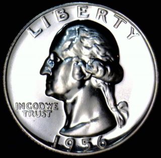 1956 Gem Proof Washington Silver Quarter Flashy White Bold Struck Prf Us Coin photo