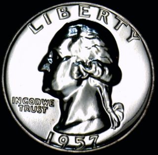 1957 Gem Proof Washington Silver Quarter Flashy White Bold Struck Prf Us Coin photo