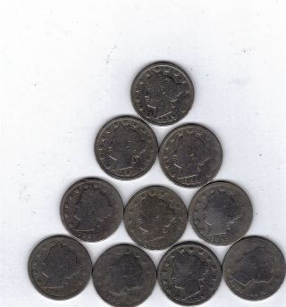 10 - V Nickels Early Years 1887 - 89 - 91 - 92 - 93 - 94 - 95 - 96 - (2) 1897 12 photo