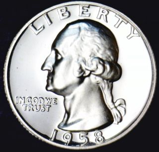 1958 Gem Proof Washington Silver Quarter Flashy White Bold Struck Prf Us Coin photo