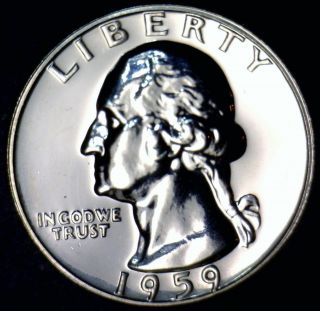 1959 Gem Proof Washington Silver Quarter Flashy White Bold Struck Prf Us Coin photo