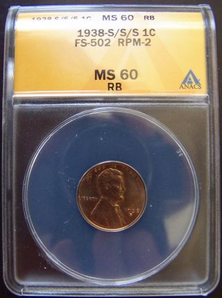 1938 S/s/s Fs - 502 Rpm - 2 Lincoln Cent Anacs Ms 60 Rb photo
