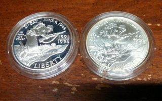 2 1995 West Point & Denver D - Day 90% Silver Dollars Proof & Unc photo