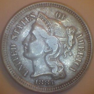 1881 (xf) Three Cent Nickel photo
