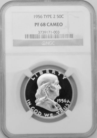 1956 Type 2 Cameo Franklin Half Proof 68 Cameo By Ngc photo