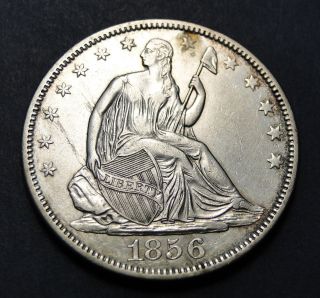 1856 Seated Liberty Half Dollar.  Au+ Key Date Only 938,  000 Minted (1127) photo