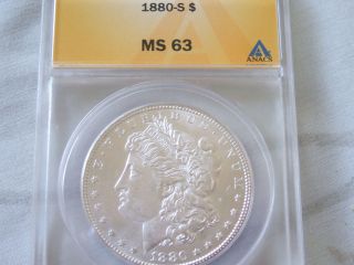 1880 - S Bu Morgan Silver Dollar - Ms63 Anacs Graded - photo