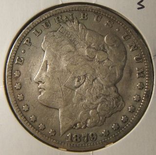 1879 - S Morgan Silver Dollar F - Vf W/ Scratch Better Date photo