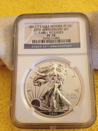2011 P Reverse Proof 25th Anniversary Silver Eagle Early Release Pf70 photo
