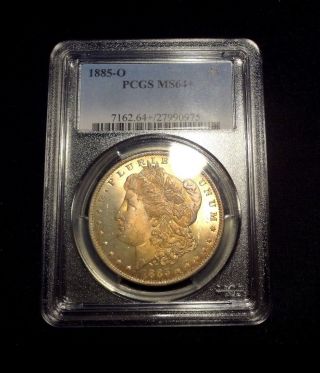 1885 - O Yellow Tone Morgan Silver Dollar - Pcgs 64 Plus photo