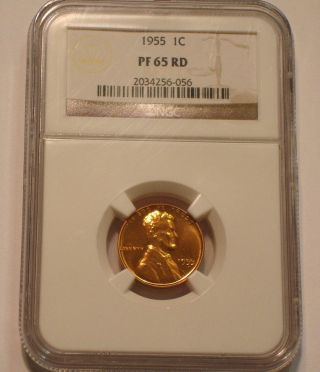1955 Lincoln Cent; Ngc Pf 65 Red; Very Choice Proof Light Cameo photo