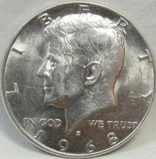1968 - D 50c Kennedy Half Dollar,  Silver,  Jfk Half,  Unc,  Bu,  293 photo