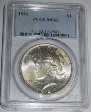 1924 Peace Silver Dollar Pcgs Ms63 Pq +++luster Blast White Eye Appeal photo