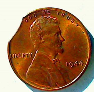 1944 Clip Error Lincoln Cent Unc.  Mostly Red Clipped Coin L 2 photo