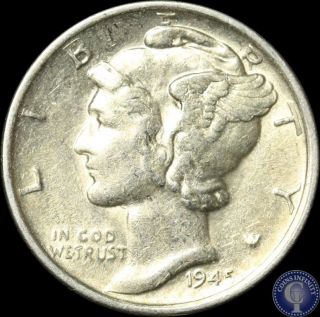 1945 S About Uncirculated Silver Mercury Dime C158 photo