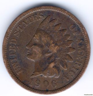 1 Cent 1906 Indian Head Penny Liberty Head Ef Au,  Rich Patina And Details photo