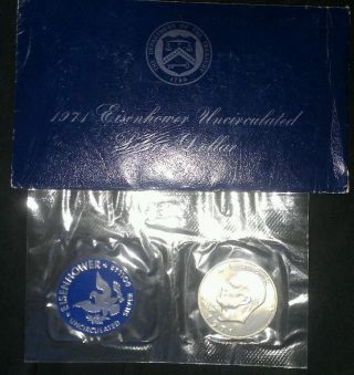 1971 Uncirculated Eisenhower Silver Dollar - 40% Silver In Blue Envelope photo