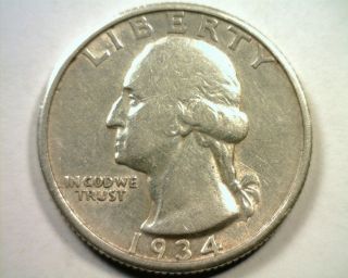 1934 Medium Motto Washington Quarter About Uncirculated Au Coin photo