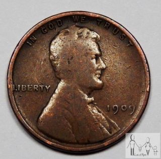 1909 (p) Vdb Very Good Details Vg Lincoln Wheat Cent Penny 1c Us Coin - 2 photo