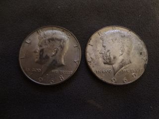 Pair 1968 & 1969 D Kennedy Half Dollars 40% Silver Fifty Cent – photo