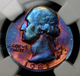 1981 Ngc Ms 66 Washington Quarter On Copper Cent Planchet Error Off Metal photo